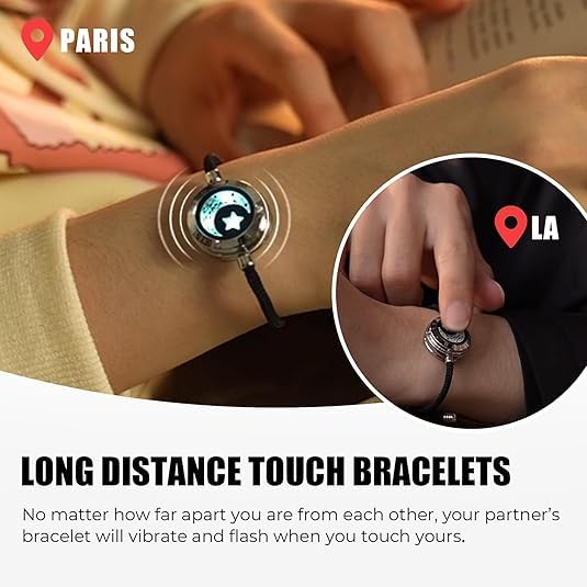 TOTWOO Long Distance Touch Bracelets for Couples, Vibration & Light up for Love Couples Bracelets | Long Distance Relationship Gifts for Girlfriend Bluetooth Pairing Jewelry