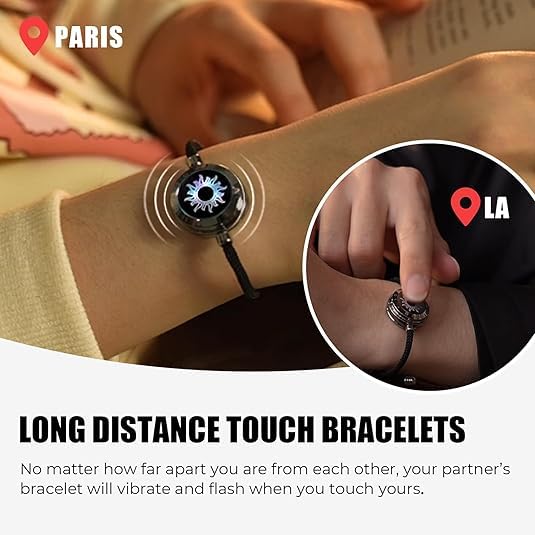 TOTWOO Long Distance Touch Bracelets for Couples, Vibration & Light up for Love Couples Bracelets | Long Distance Relationship Gifts for Girlfriend Bluetooth Pairing Jewelry