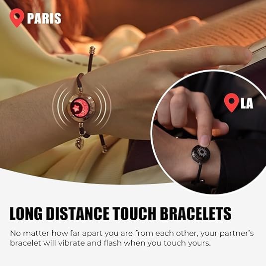 TOTWOO Long Distance Touch Bracelets for Couples, Vibration & Light up for Love Couples Bracelets | Long Distance Relationship Gifts for Girlfriend Bluetooth Pairing Jewelry