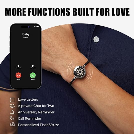 TOTWOO Long Distance Touch Bracelets for Couples, Vibration & Light up for Love Couples Bracelets | Long Distance Relationship Gifts for Girlfriend Bluetooth Pairing Jewelry