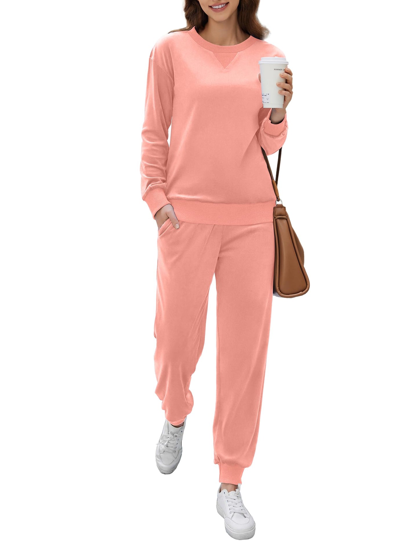 Ekouaer Womens Pajamas Sets Velvet Long Sleeve Jogger Pjs Soft Sleepwear 2 Piece Lounge Sets Casual Tracksuits