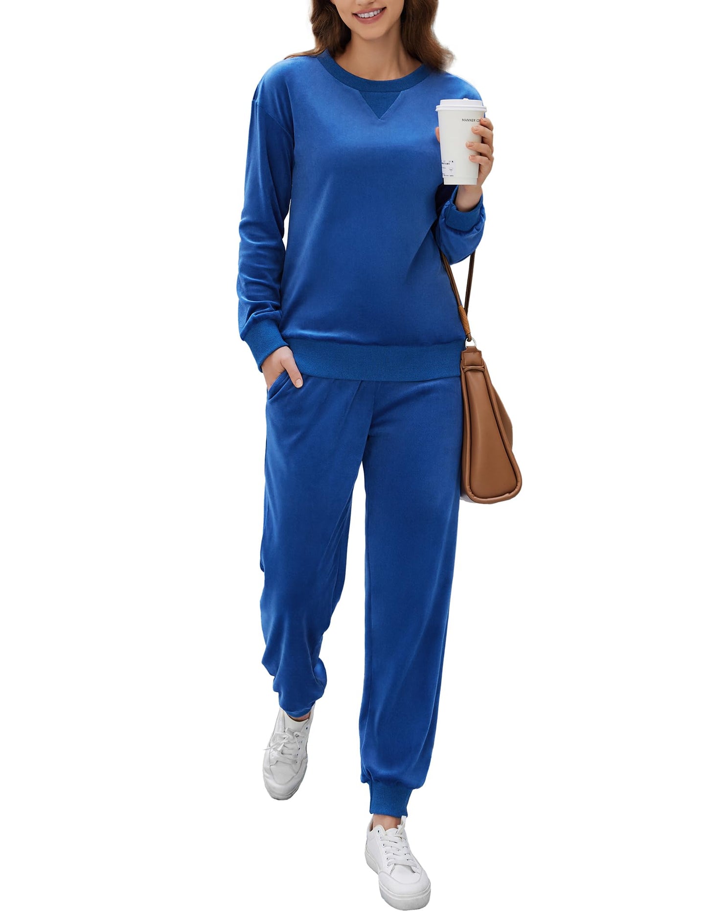 Ekouaer Womens Pajamas Sets Velvet Long Sleeve Jogger Pjs Soft Sleepwear 2 Piece Lounge Sets Casual Tracksuits