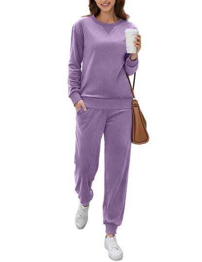 Ekouaer Womens Pajamas Sets Velvet Long Sleeve Jogger Pjs Soft Sleepwear 2 Piece Lounge Sets Casual Tracksuits