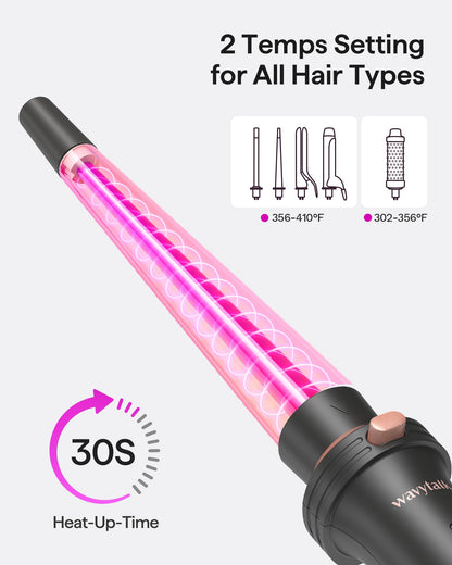 Wavytalk 5 in 1 Curling Iron, Curling Iron Set with Thermal Brush and 4 Interchangeable Ceramic Curling Wand(0.5”-1.25”),Instant Heat Up Hair Curling Iron, Rose Gold