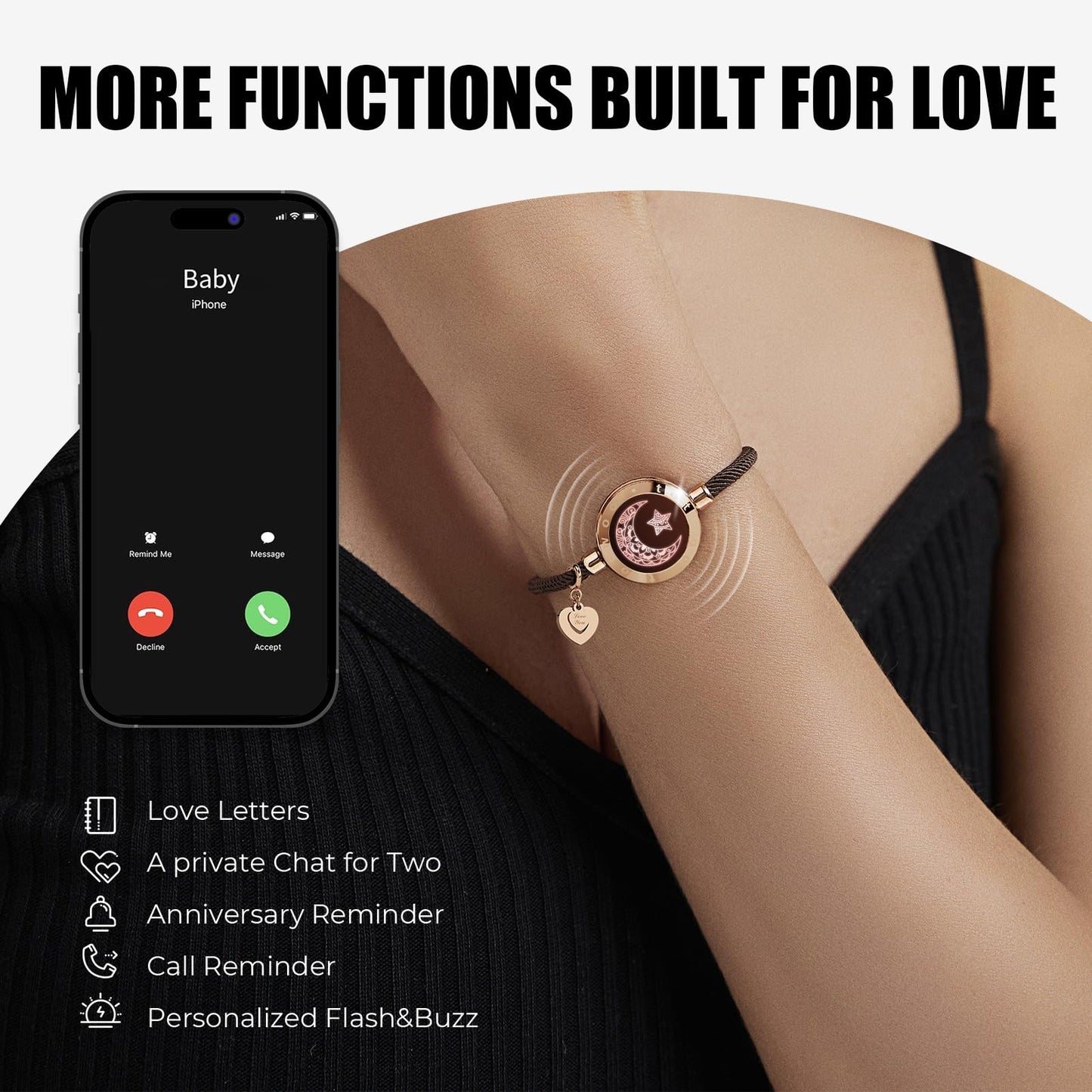 TOTWOO Long Distance Touch Bracelets for Couples, Vibration & Light up for Love Couples Bracelets | Long Distance Relationship Gifts for Girlfriend Bluetooth Pairing Jewelry