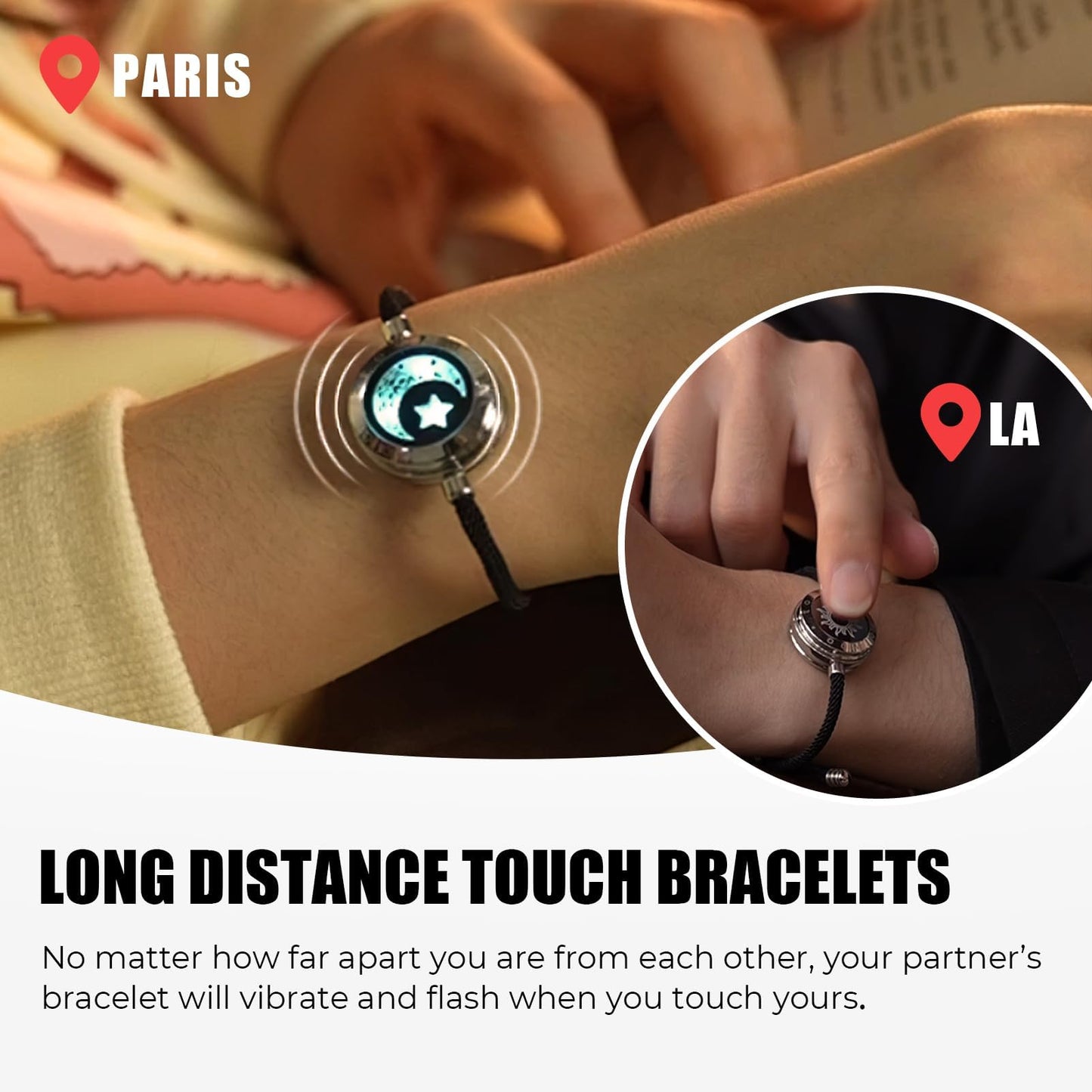 TOTWOO Long Distance Touch Bracelets for Couples, Vibration & Light up for Love Couples Bracelets | Long Distance Relationship Gifts for Girlfriend Bluetooth Pairing Jewelry