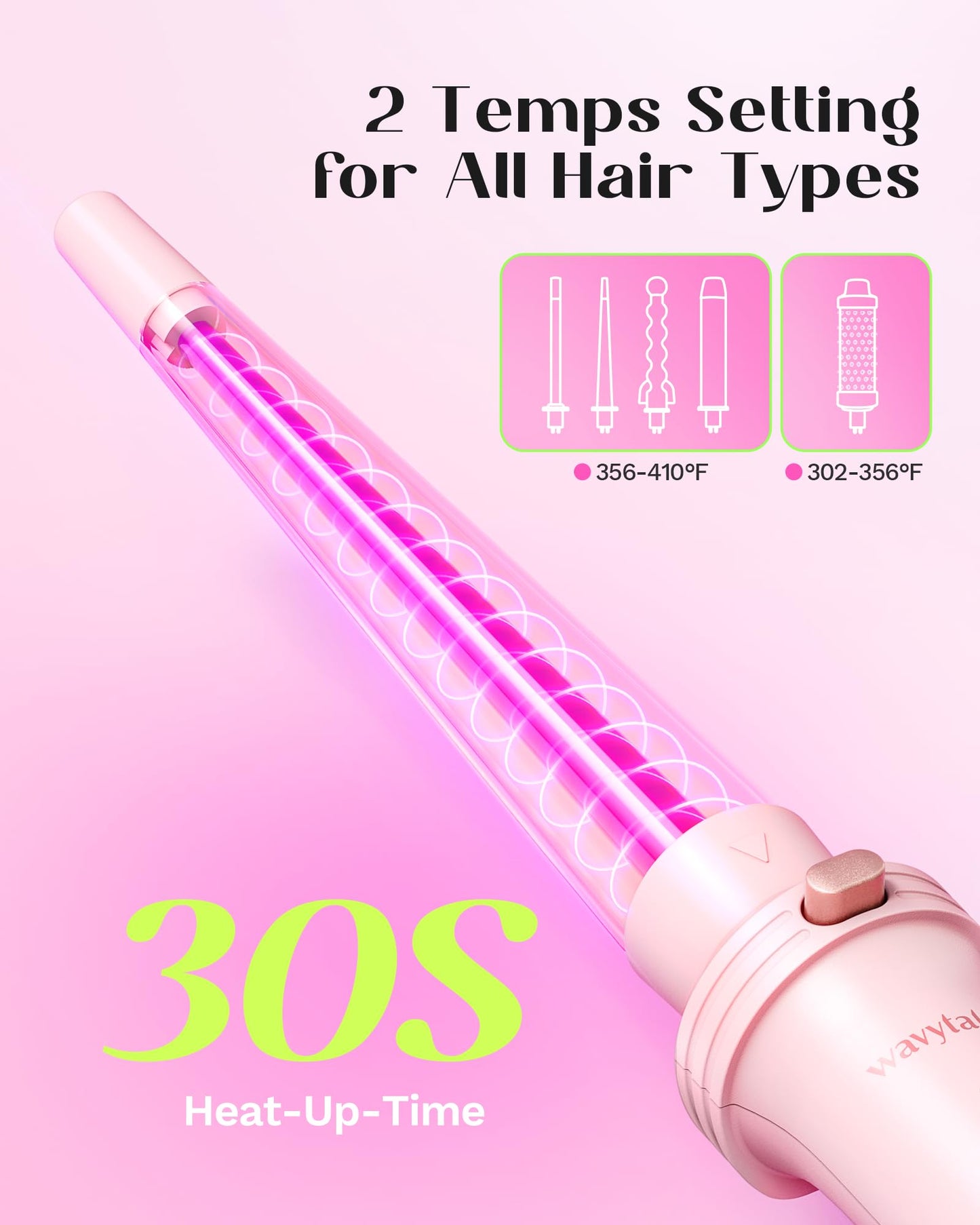 Wavytalk 5 in 1 Curling Iron, Curling Iron Set with Thermal Brush and 4 Interchangeable Ceramic Curling Wand(0.5”-1.25”),Instant Heat Up Hair Curling Iron, Rose Gold