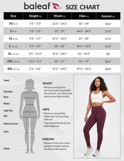 BALEAF Women's Fleece Lined Leggings Thermal Warm Winter Tights High Waisted Yoga Pants Cold Weather with Pockets