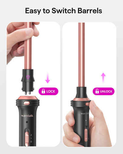 Wavytalk 5 in 1 Curling Iron, Curling Iron Set with Thermal Brush and 4 Interchangeable Ceramic Curling Wand(0.5”-1.25”),Instant Heat Up Hair Curling Iron, Rose Gold