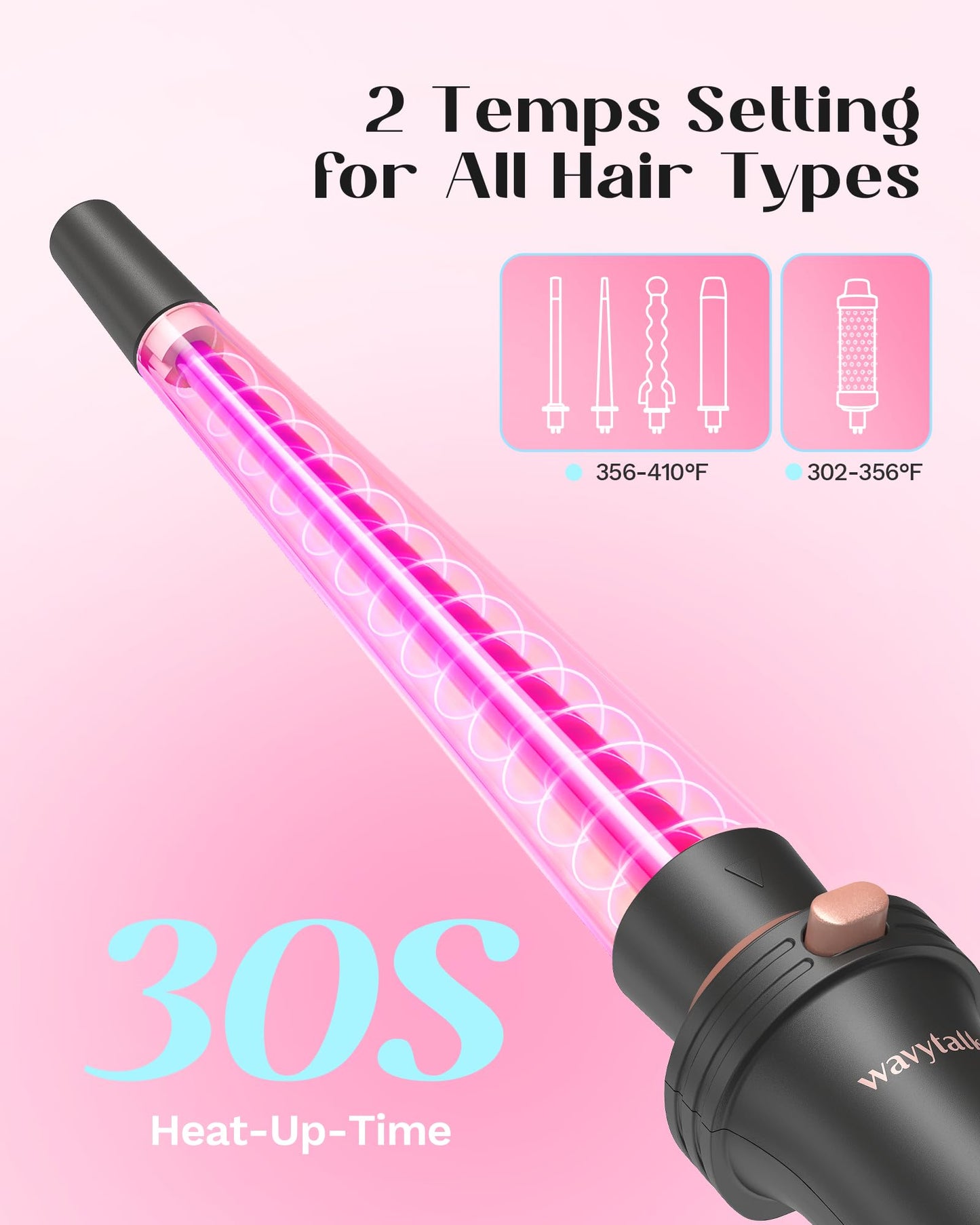 Wavytalk 5 in 1 Curling Iron, Curling Iron Set with Thermal Brush and 4 Interchangeable Ceramic Curling Wand(0.5”-1.25”),Instant Heat Up Hair Curling Iron, Rose Gold