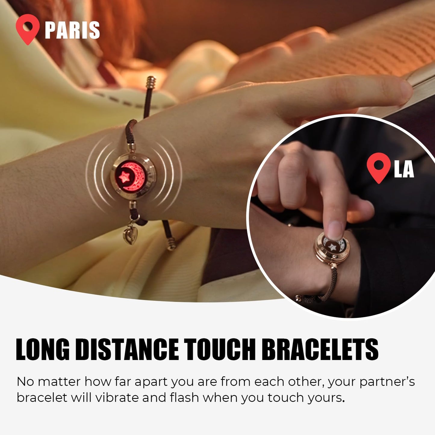 TOTWOO Long Distance Touch Bracelets for Couples, Vibration & Light up for Love Couples Bracelets | Long Distance Relationship Gifts for Girlfriend Bluetooth Pairing Jewelry