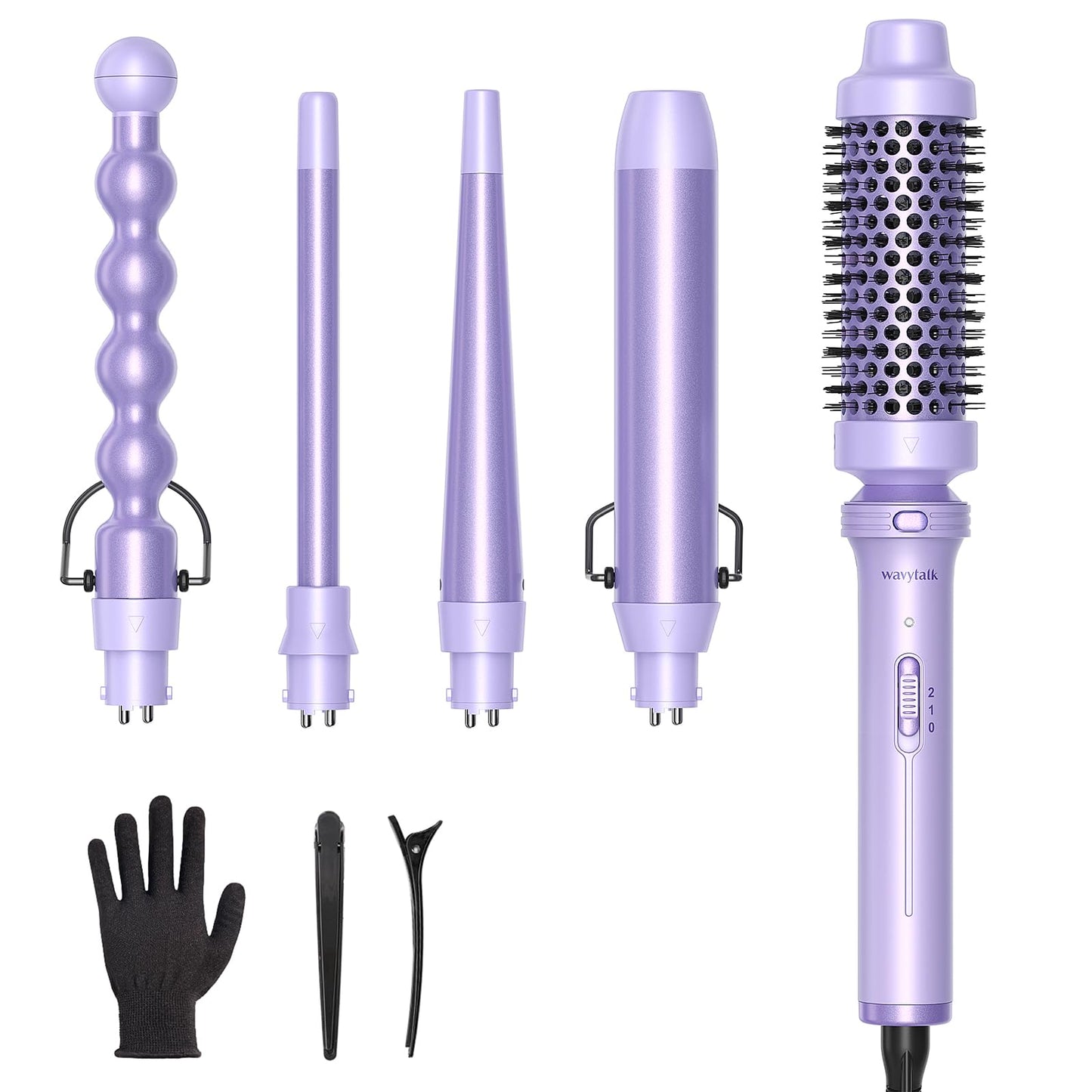 Wavytalk 5 in 1 Curling Iron, Curling Iron Set with Thermal Brush and 4 Interchangeable Ceramic Curling Wand(0.5”-1.25”),Instant Heat Up Hair Curling Iron, Rose Gold