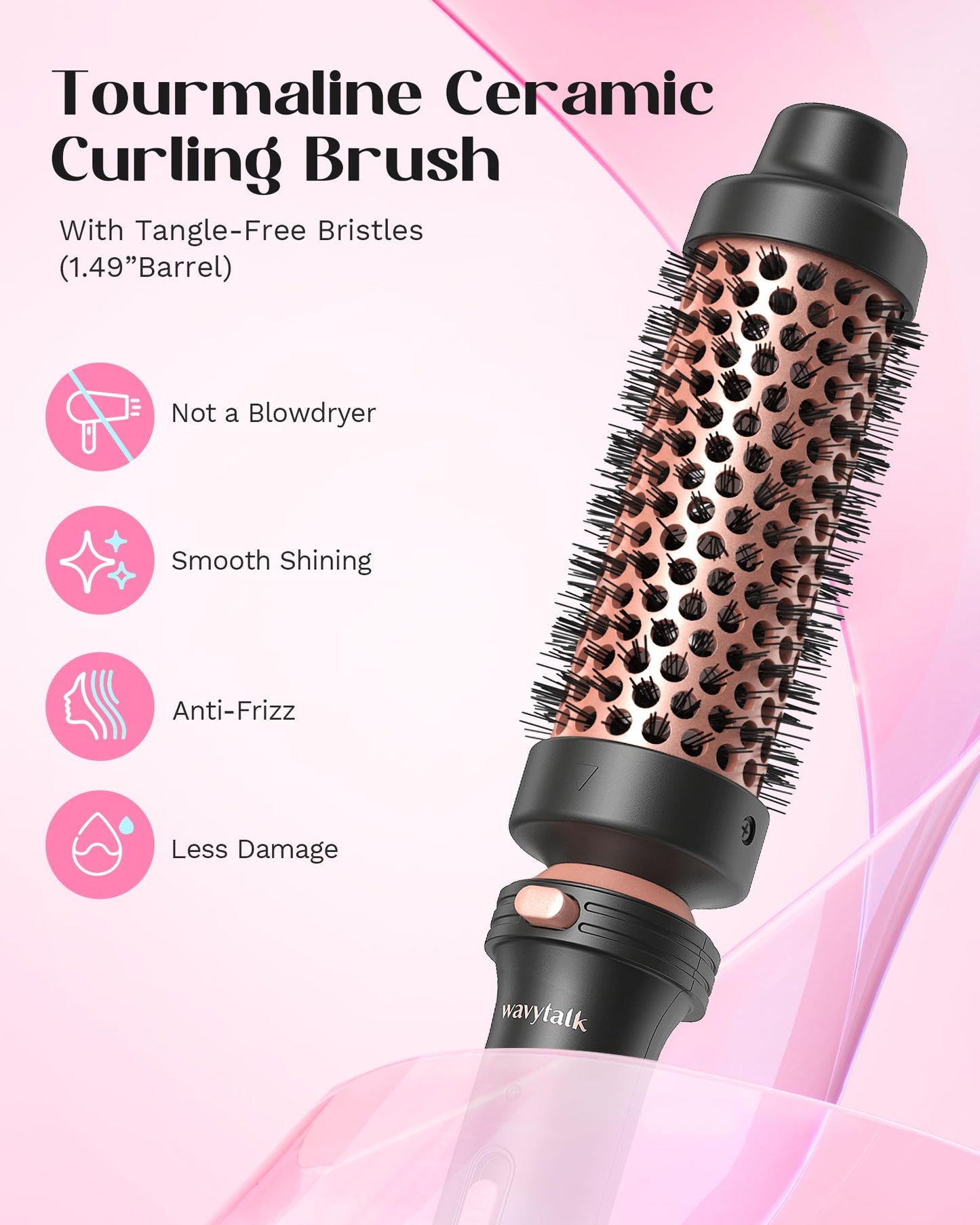 Wavytalk 5 in 1 Curling Iron, Curling Iron Set with Thermal Brush and 4 Interchangeable Ceramic Curling Wand(0.5”-1.25”),Instant Heat Up Hair Curling Iron, Rose Gold