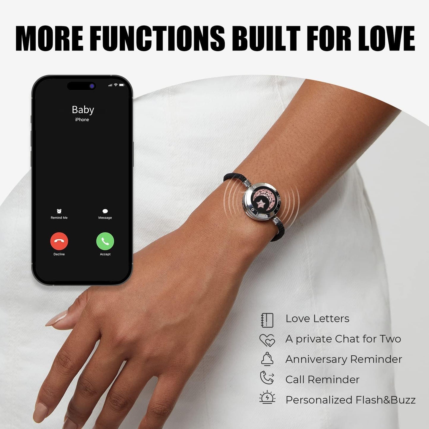 TOTWOO Long Distance Touch Bracelets for Couples, Vibration & Light up for Love Couples Bracelets | Long Distance Relationship Gifts for Girlfriend Bluetooth Pairing Jewelry