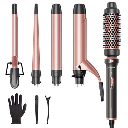 Wavytalk 5 in 1 Curling Iron, Curling Iron Set with Thermal Brush and 4 Interchangeable Ceramic Curling Wand(0.5”-1.25”),Instant Heat Up Hair Curling Iron, Rose Gold