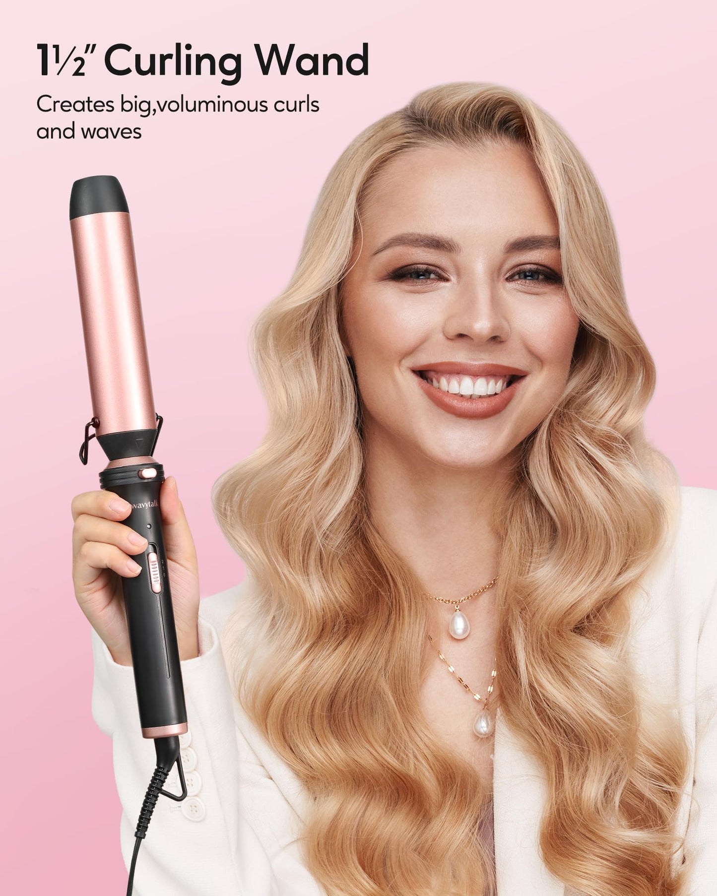 Wavytalk 5 in 1 Curling Iron, Curling Iron Set with Thermal Brush and 4 Interchangeable Ceramic Curling Wand(0.5”-1.25”),Instant Heat Up Hair Curling Iron, Rose Gold