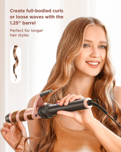 Wavytalk 5 in 1 Curling Iron, Curling Iron Set with Thermal Brush and 4 Interchangeable Ceramic Curling Wand(0.5”-1.25”),Instant Heat Up Hair Curling Iron, Rose Gold