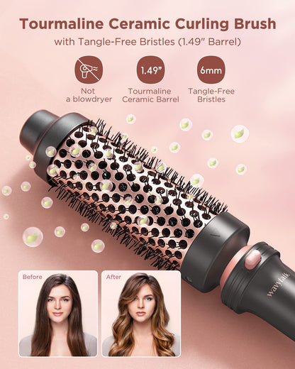 Wavytalk 5 in 1 Curling Iron, Curling Iron Set with Thermal Brush and 4 Interchangeable Ceramic Curling Wand(0.5”-1.25”),Instant Heat Up Hair Curling Iron, Rose Gold