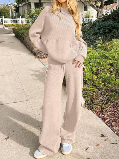 ANRABESS Women’s Two Piece Outfits Casual Knit Hooded Sweater Straight Leg Pants Set 2024 Fall Lounge Travel Clothes